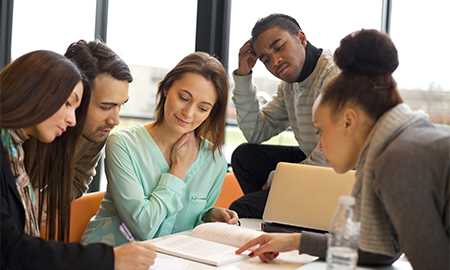 People talking at table