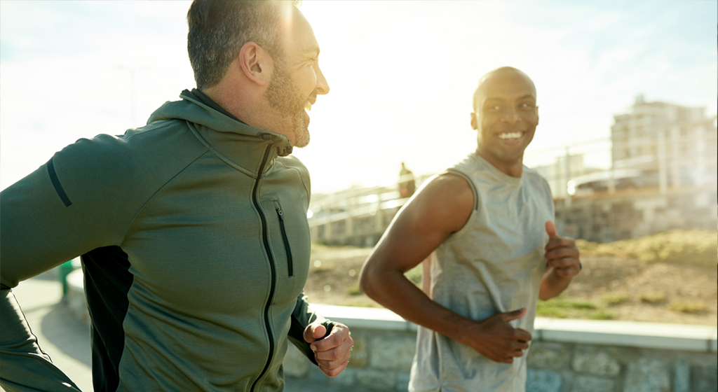 two men jogging outside