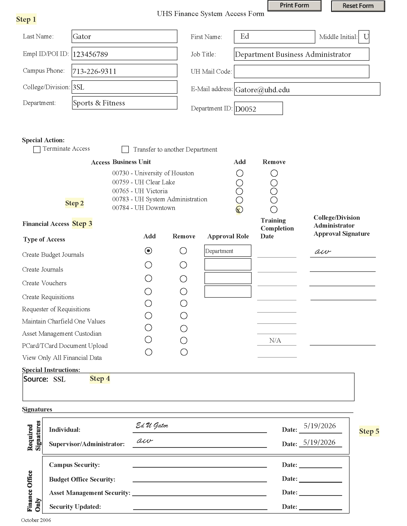 budget access form example