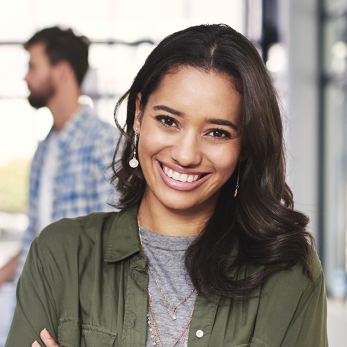 international student smiling at the camera