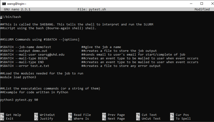 SLURM commands in text