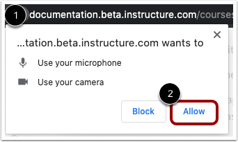 Chrome media permissions highlighting "allow" button to enable site permissions