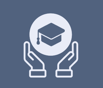 Decorative image of a graduation cap with hands below it suggesting student support.