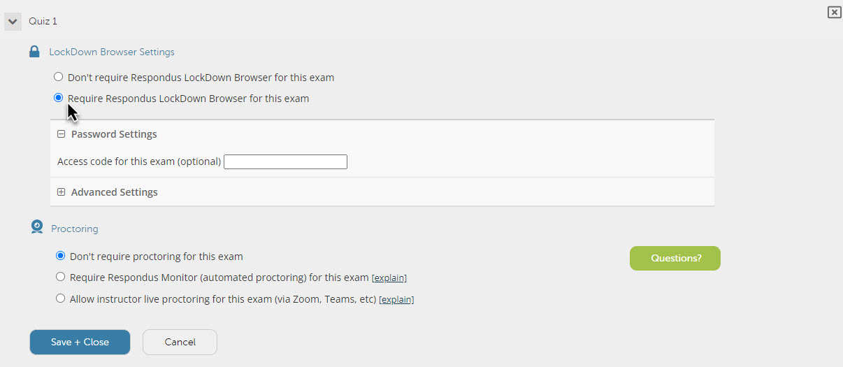 Changing the settings to require LockDown Browser