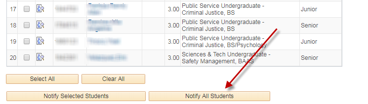 notifiy all students button