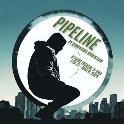 An urban skyline is in the background. In the foreground, a young man in silhouette squats on his heels. Overlaid are the words 