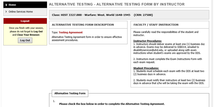 Screenshot of Exam Instruction Part 1